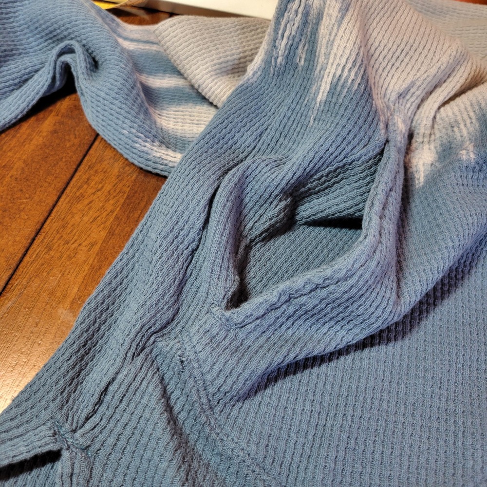 LOGO Lori Goldstein Thermal Top Size Small Blue Ombre Waffle Knit Pockets FLAW - Picture 13 of 16